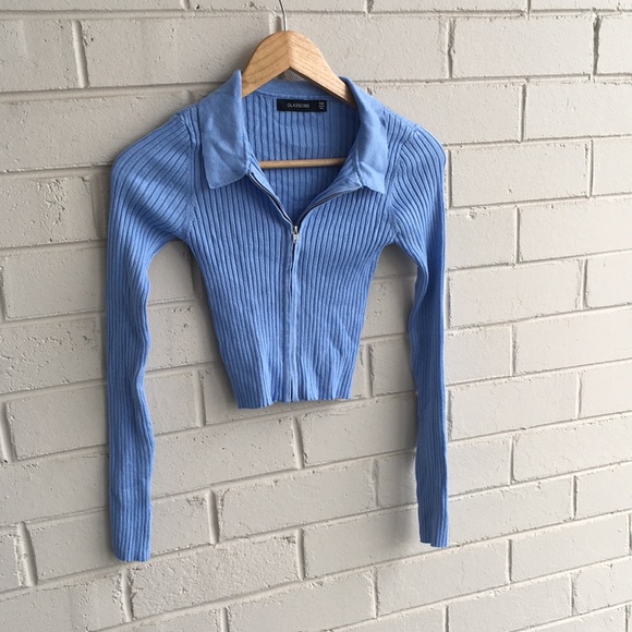 Glassons Pastel blurple ribbed long sleeve zip up - Picture 2 of 6